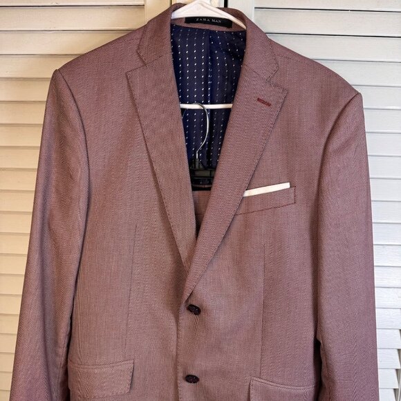 Zara Man Slim Fit Two-Piece Suit cranberry red blazer 40/pant 32 holiday, career - Picture 2 of 12